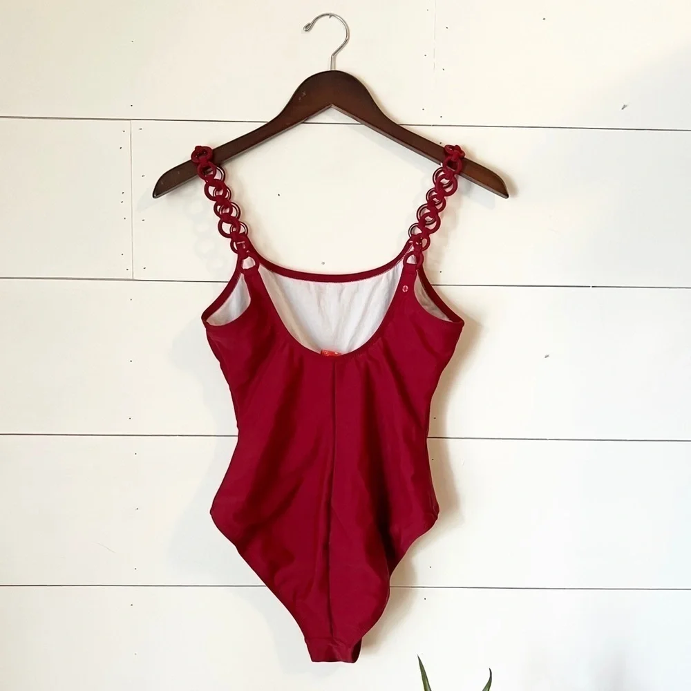 Red Carter Red One Piece Swimsuit w/ Circle Straps